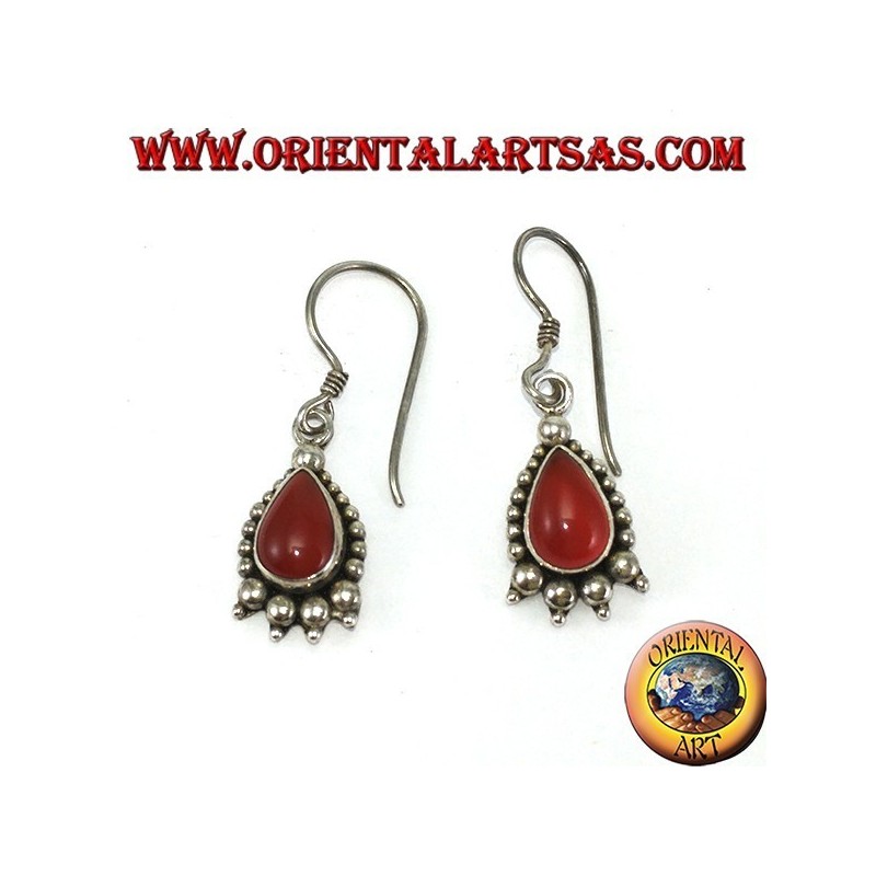 Boucles d'oreilles en argent avec cornaline décorée de pois argentés
