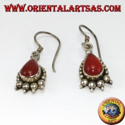 Pendientes de plata con cornalina caída decorada con puntos de plata