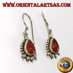 Silver earrings with drop carnelian decorated with silver dots