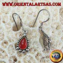 Silver earrings with drop carnelian decorated with silver dots