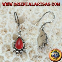 Silver earrings with drop carnelian decorated with silver dots