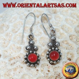 Pendientes de plata con cornalina redonda Bali (pequeña)