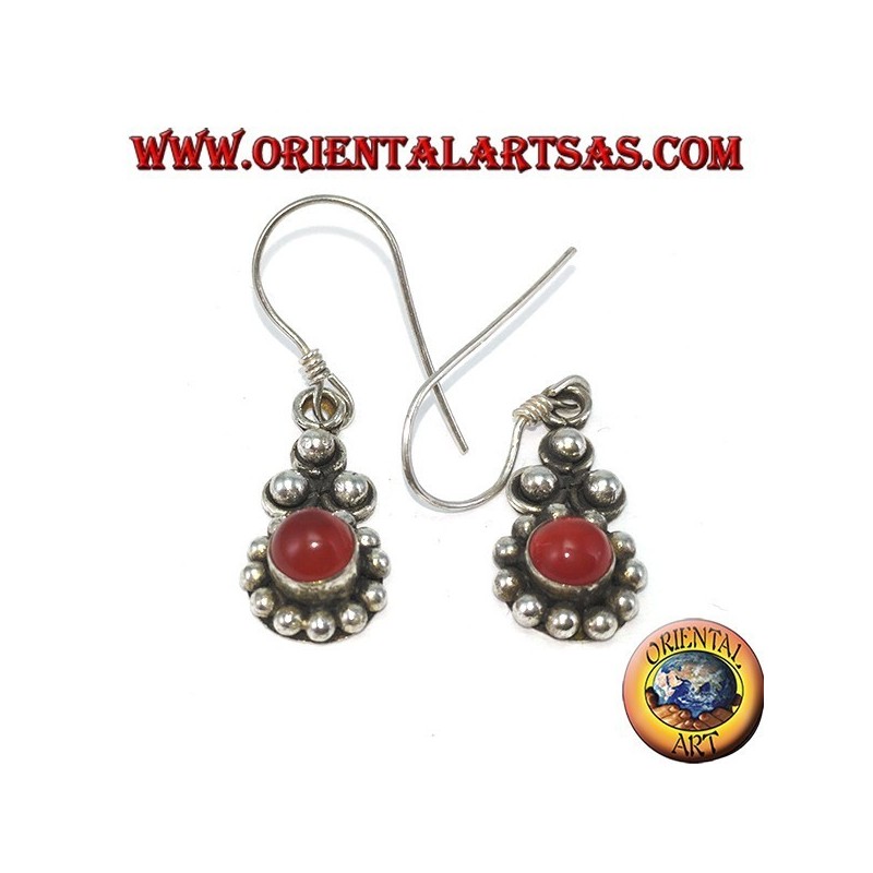 Boucles d'oreilles en argent avec cornaline ronde Bali (petit)