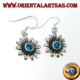 Orecchini in argento fiore margherita  con turchese
