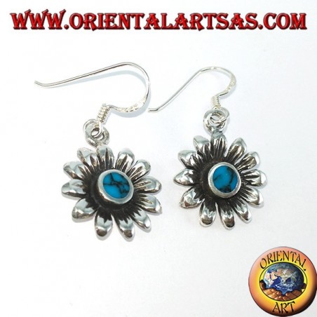 Orecchini in argento fiore margherita  con turchese