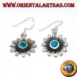 Pendientes flor de margarita de plata con turquesa