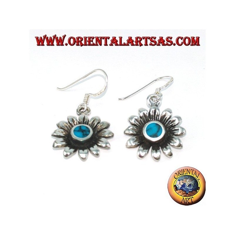 Orecchini in argento fiore margherita  con turchese