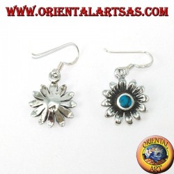 Pendientes flor de margarita de plata con turquesa
