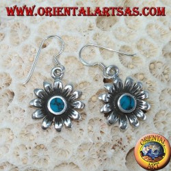 Silver daisy flower earrings with turquoise