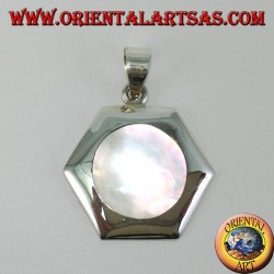 Ciondolo in argento esagonale con madreperla tonda