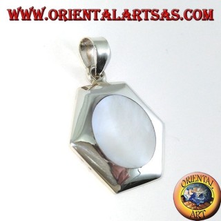 Pendentif hexagonal en argent avec nacre ronde