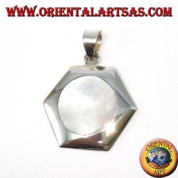 Colgante hexagonal de plata con madreperla redonda