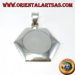 Hexagonal silver pendant with round mother-of-pearl