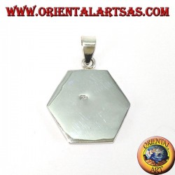 Hexagonal silver pendant with round mother-of-pearl