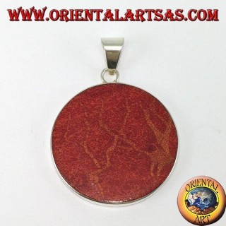 Silver pendant with red madrepora (coral), round and spiral