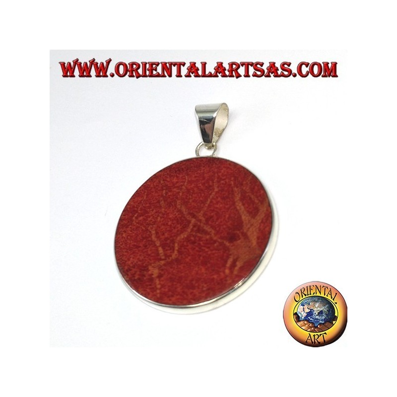 Pendentif en argent avec madrepora rouge (corail), rond et en spirale