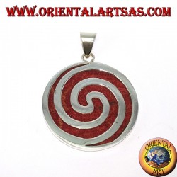 Pendentif en argent avec madrepora rouge (corail), rond et en spirale