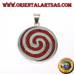 Silver pendant with red madrepora (coral), round and spiral