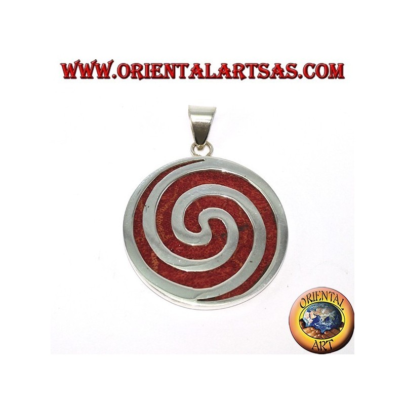 Pendentif en argent avec madrepora rouge (corail), rond et en spirale