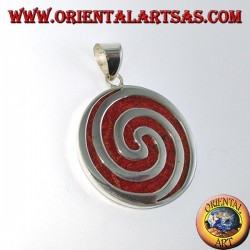 Silver pendant with red madrepora (coral), round and spiral
