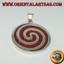 Pendentif en argent avec madrepora rouge (corail), rond et en spirale