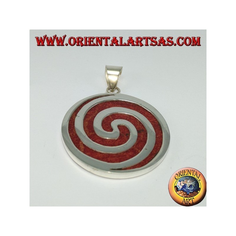 Ciondolo in argento con madrepora rossa (corallo) tonda e spirale