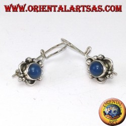 Orecchini in Argento con Agata blu tonda e decorazioni a pallini