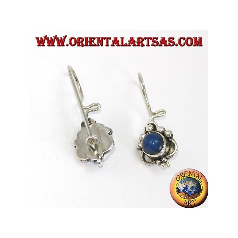 Pendientes de plata con adornos redondos de ágata azul y puntos