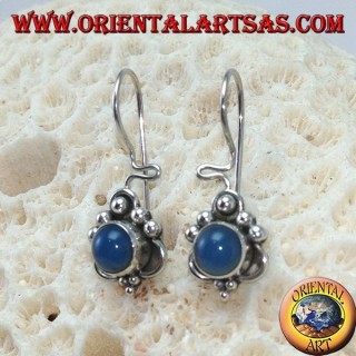 Silver earrings with round blue agate and dots decorations