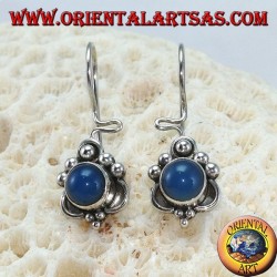 Silver earrings with round blue agate and dots decorations