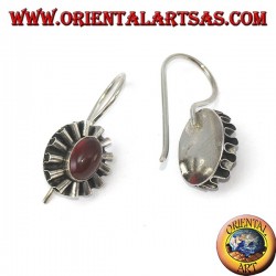 Silver earrings with oval carnelian and wave contour