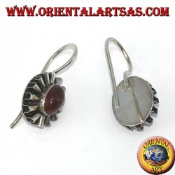 Silver earrings with oval carnelian and wave contour