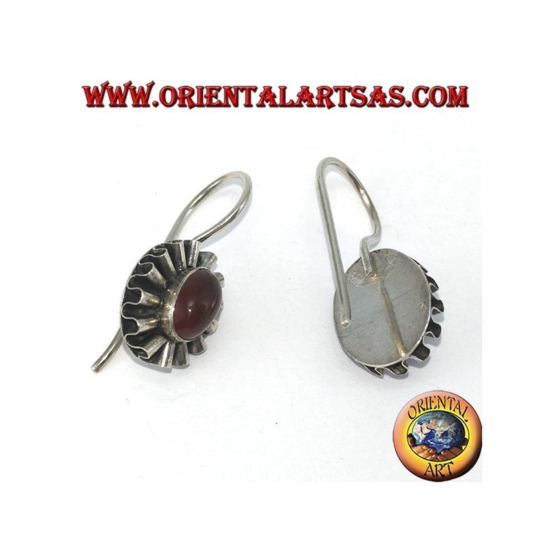 Silver earrings with oval carnelian and wave contour