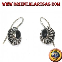 Pendientes de plata con ónice ovalado y contorno de ola