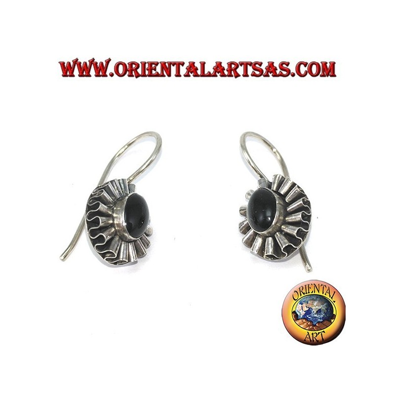 Silberohrringe mit ovalem Onyx und Wellenkontur