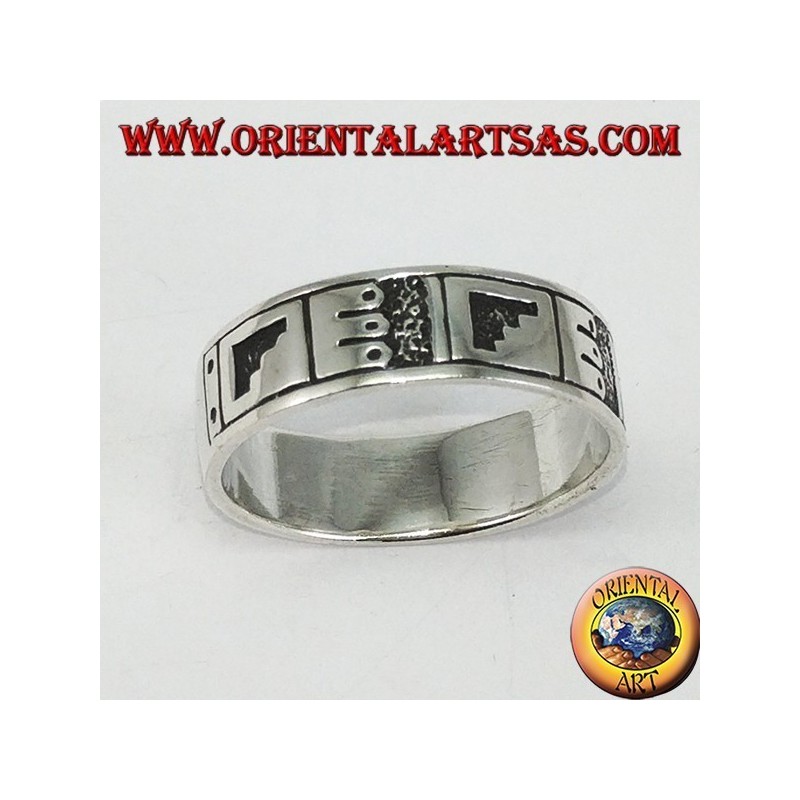 Bandring in Silber mit Maya-Flachrelief