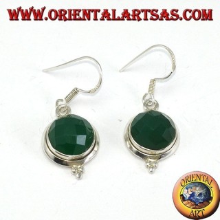 Pendientes de plata con ágata verde redonda facetada
