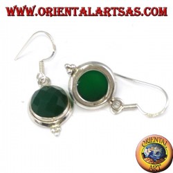 Boucles d'oreilles en argent avec agate ronde verte facettée