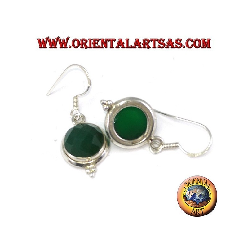 Silver earrings with faceted round green agate