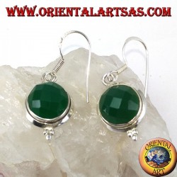Boucles d'oreilles en argent avec agate ronde verte facettée