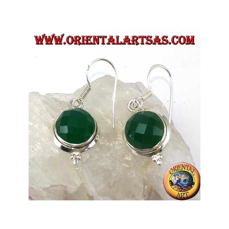 Silver earrings with faceted round green agate