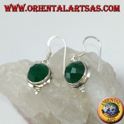 Boucles d'oreilles en argent avec agate ronde verte facettée