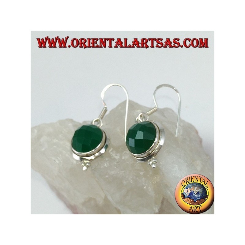 Boucles d'oreilles en argent avec agate ronde verte facettée