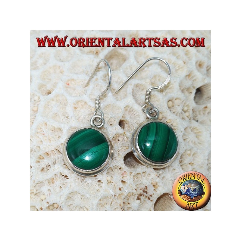 Silver earrings with round Malachite and simple border