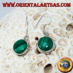 Silver earrings with round Malachite and simple border