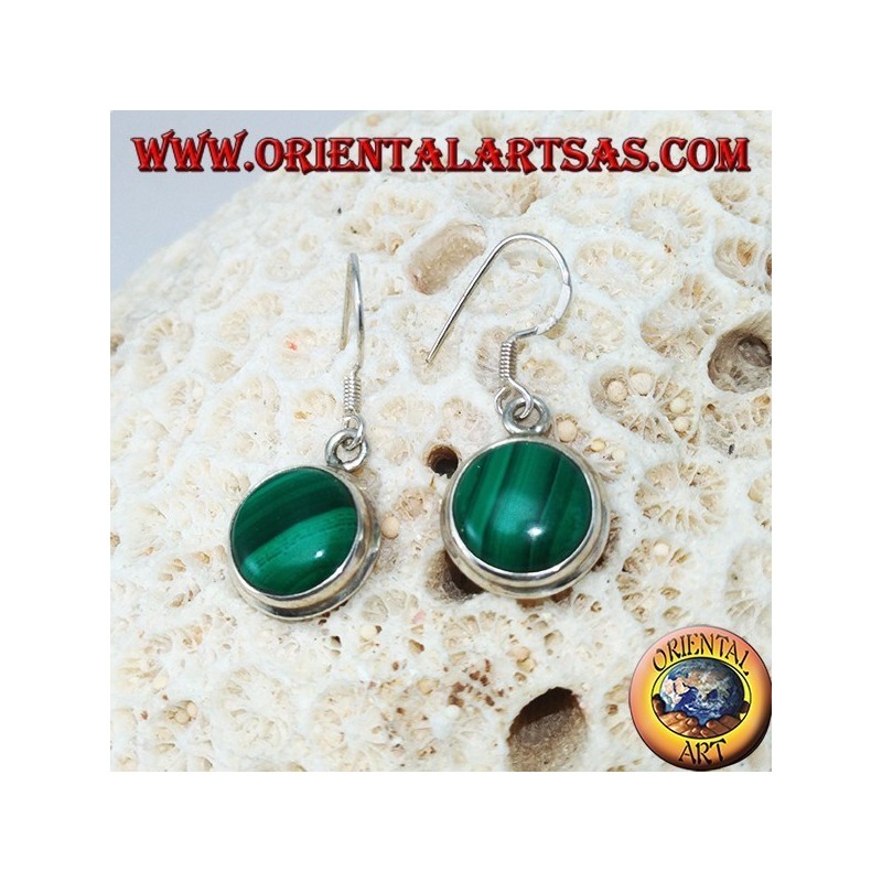 Pendientes de plata con Malaquita redonda y borde simple
