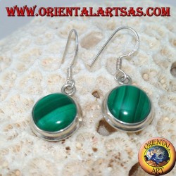 Silver earrings with round Malachite and simple border