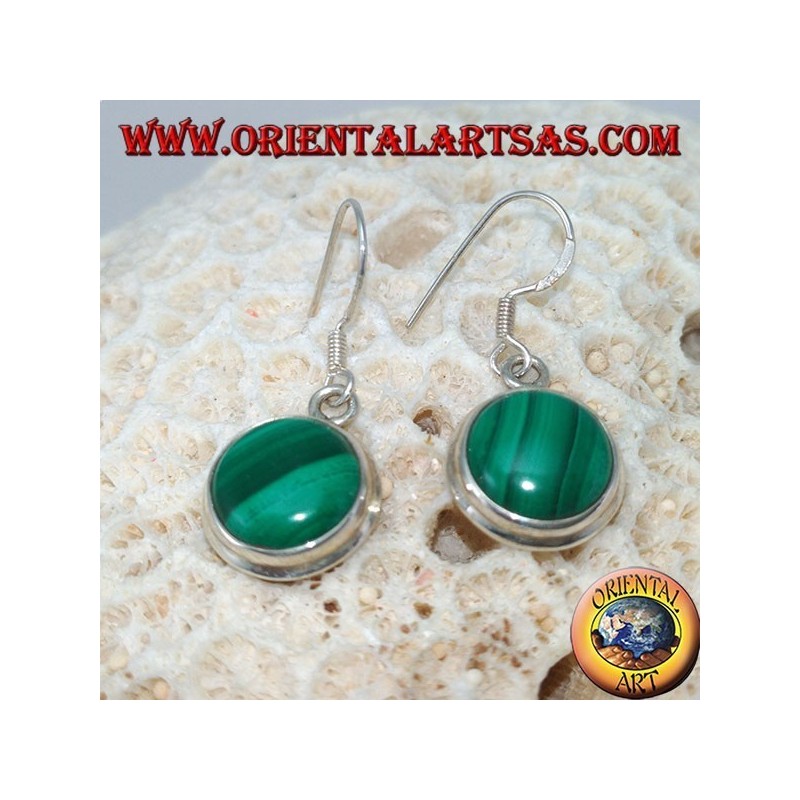 Pendientes de plata con Malaquita redonda y borde simple