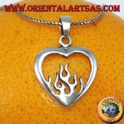 Silberner Anhänger, Herz mit Feuer