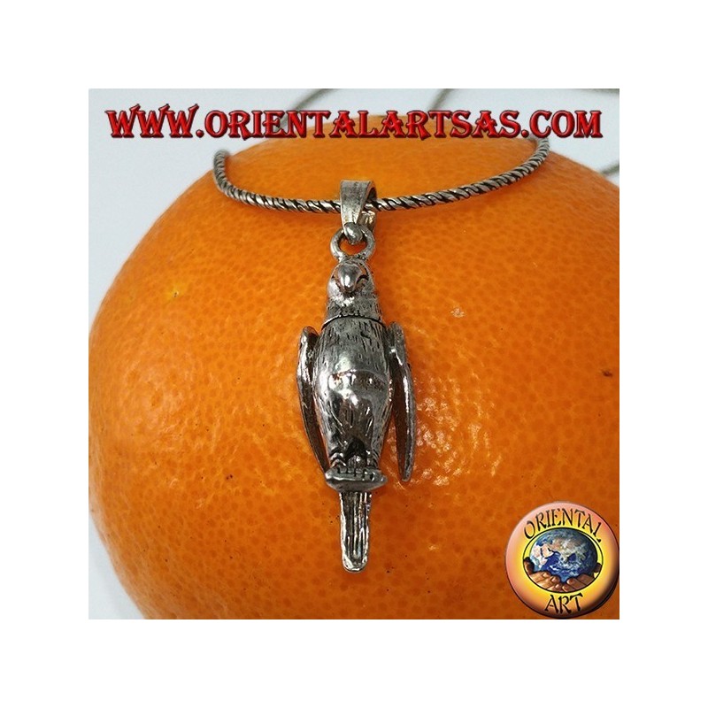 Silver pendant Parrot mobile moves wings and neck